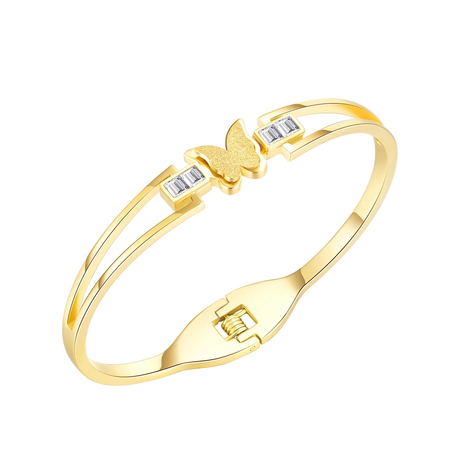 

No Fade Jewelry Wholesale Price Plated 18K Gold Stainless Steel Butterfly Bangle For Women, White,gold,rose gold
