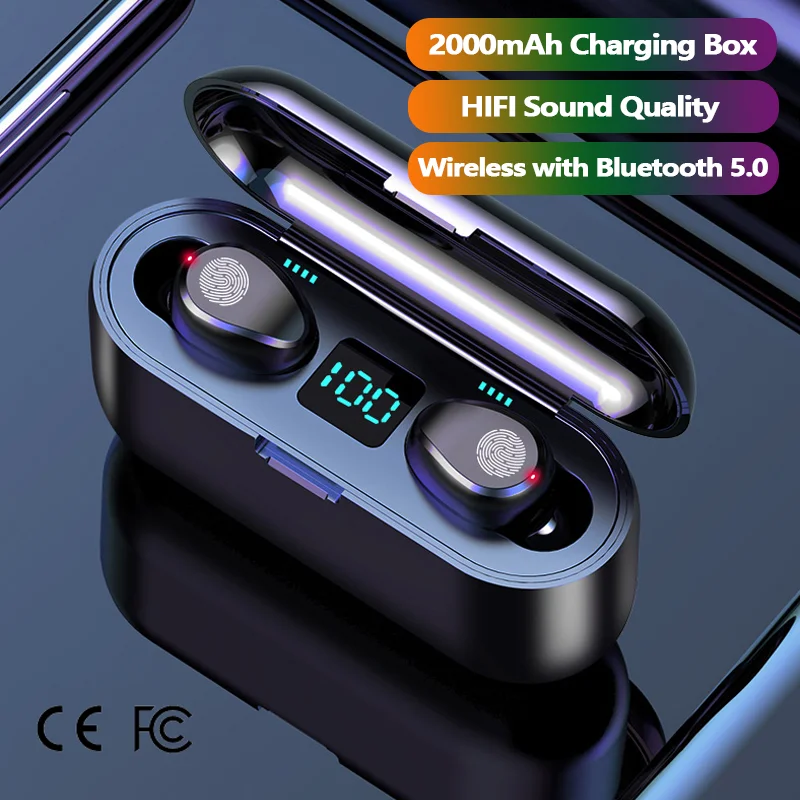 

Free Shipping 1 Sample OK IPX7 Wireless Earphone V5 Touch Control Earbuds With 2000mAh Powerbank for Mobile Charge