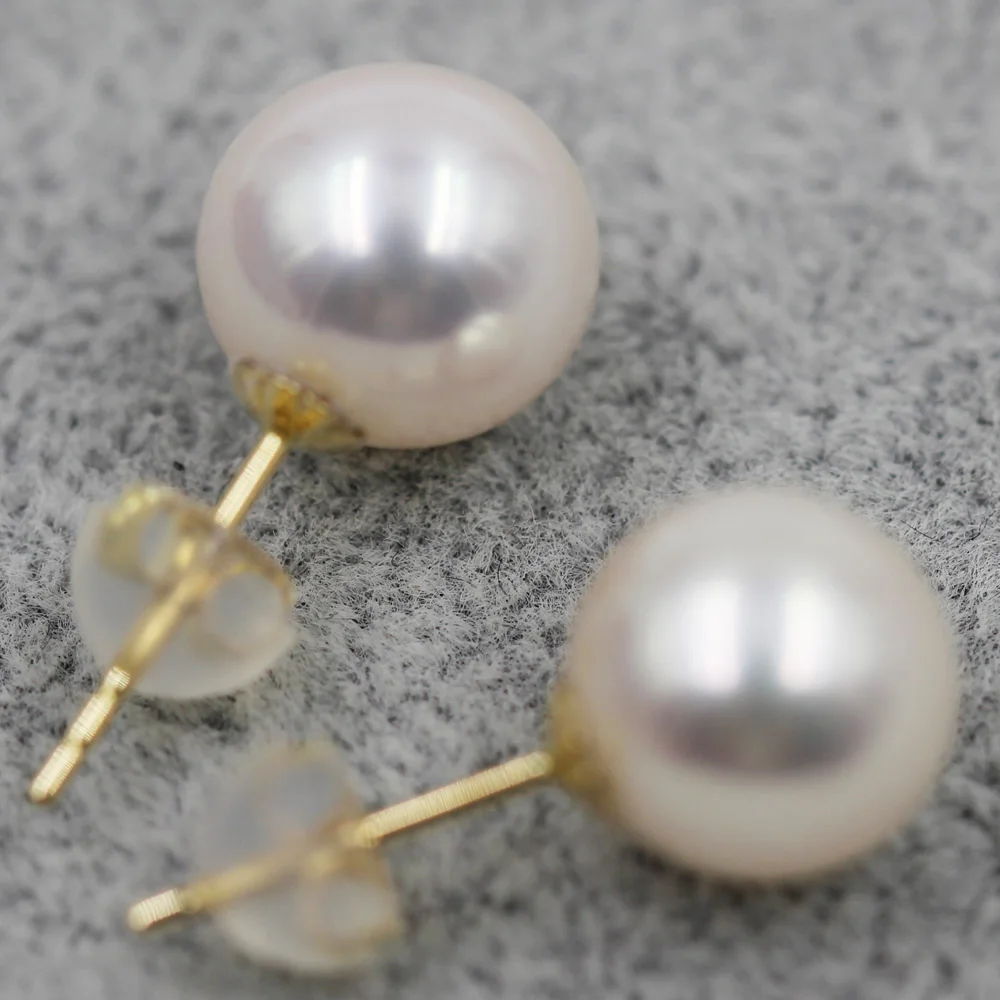 

wholesale natural earring pearl, round, blemish free, high luster, 18K gold fittings