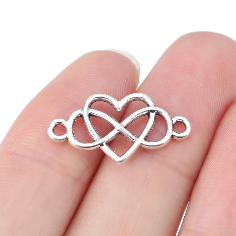 

Antique Silver Infinity Heart Connector Charms 2 Sided for Bracelet Jewelry Making