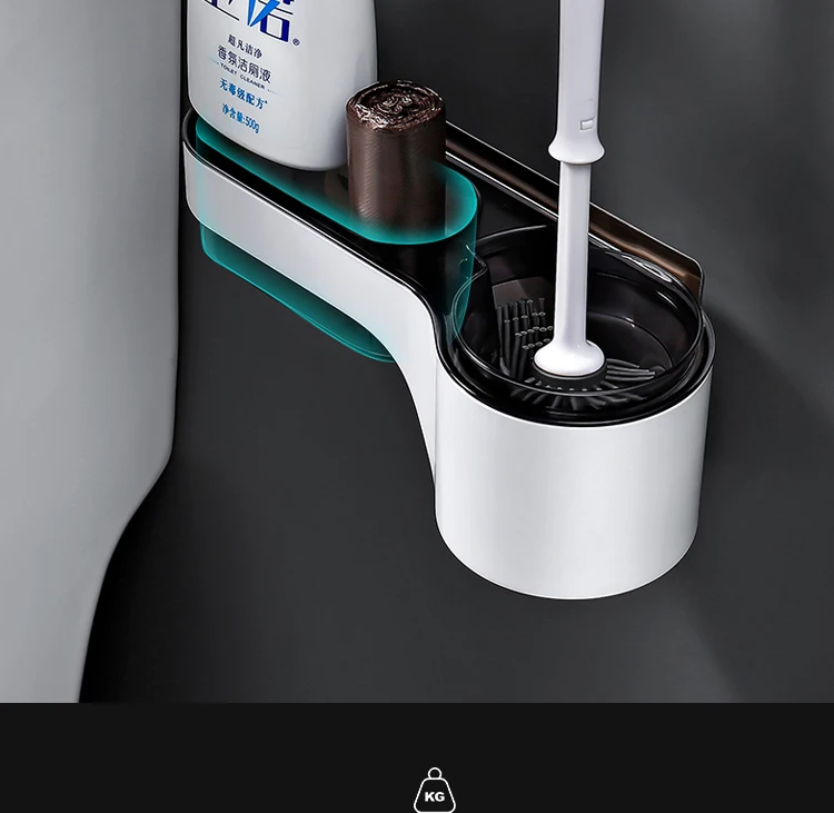 Non-perforated detachable wall toilet brush holder household cleaning set Storage Rack Shelf Holder Wall Mount