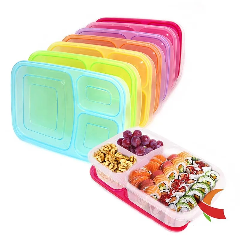 

Bestselling 3 Compartment Plastic Divided Food Storage Container BPA FREE Kids Bento Lunch box