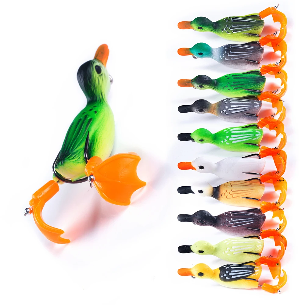 

Double Rotating Legs Duck Soft Rubber Frog Lure 85mm 12g Topwater Artificial Wobblers for Bass Pike Snakebait Fishing Tackle, 10 colors