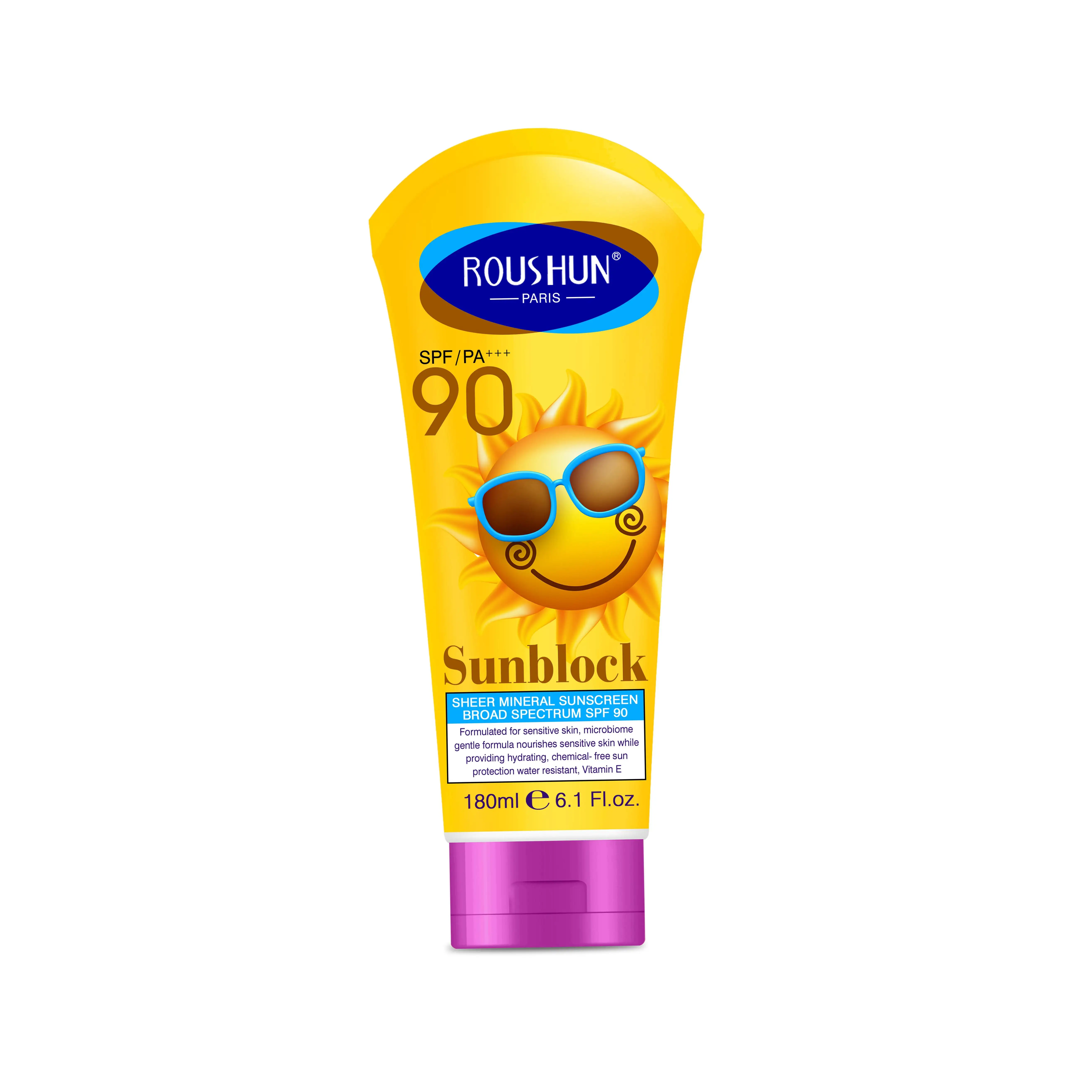 

ROUSHUN sun cream protection SPF90 soothing sun block cream water proof sun protection cream 180ml private label