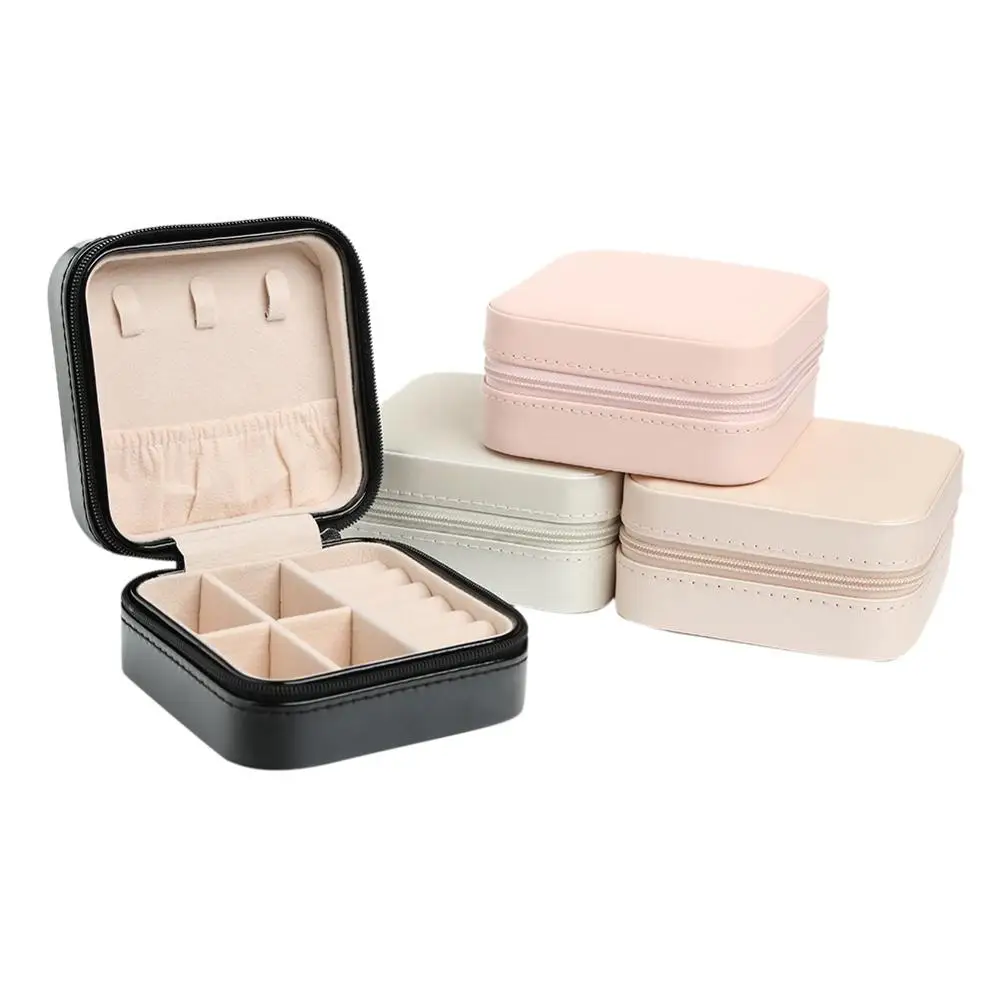 

Fashion PU Leather Jewelry Box Portable Storage Organizer Earring Holder Zipper Women Jewelry Display Box, As pic show