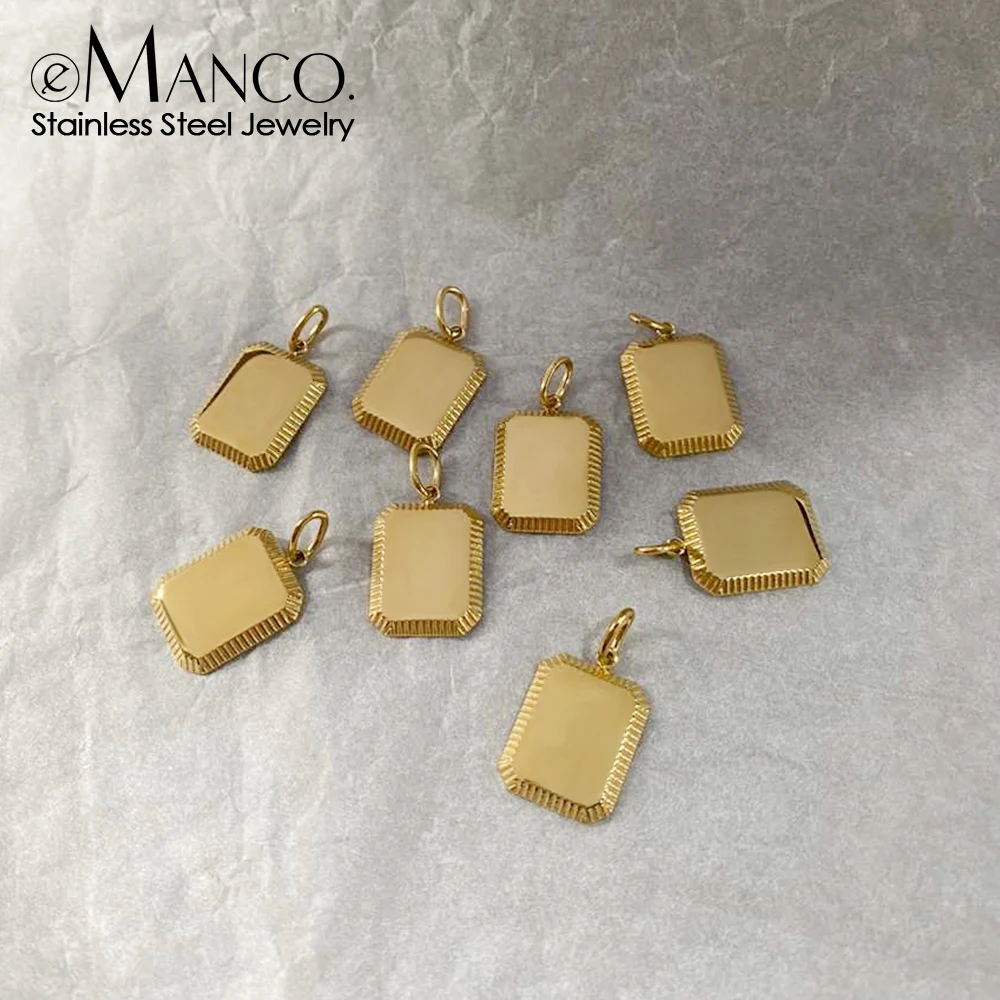 EManco Custom Blank Square Tags Charm Personalized Engravable Pendant for Men Women Fashion Titanium DIY Necklace Accessory Gift