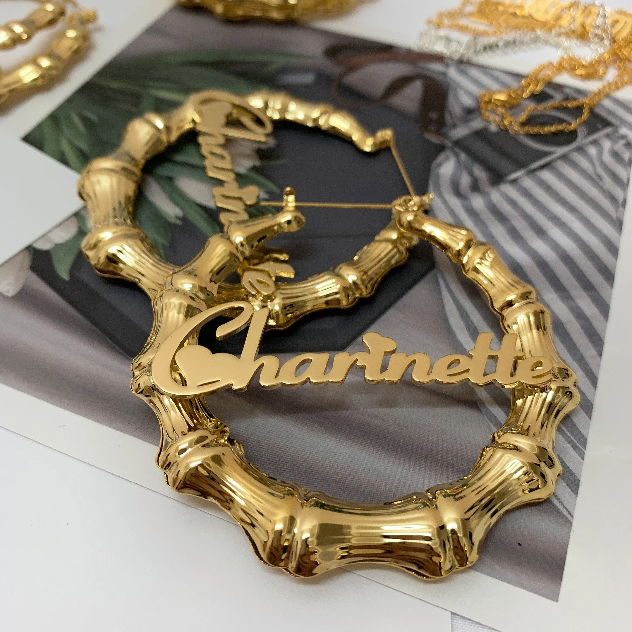 

Gold Hoop Name Personalized Wholesale Plated Custom Big Color Stainless Steel Rattan Acrylic Bamboo Earrings Hoops, Gold/rose gold/ silver