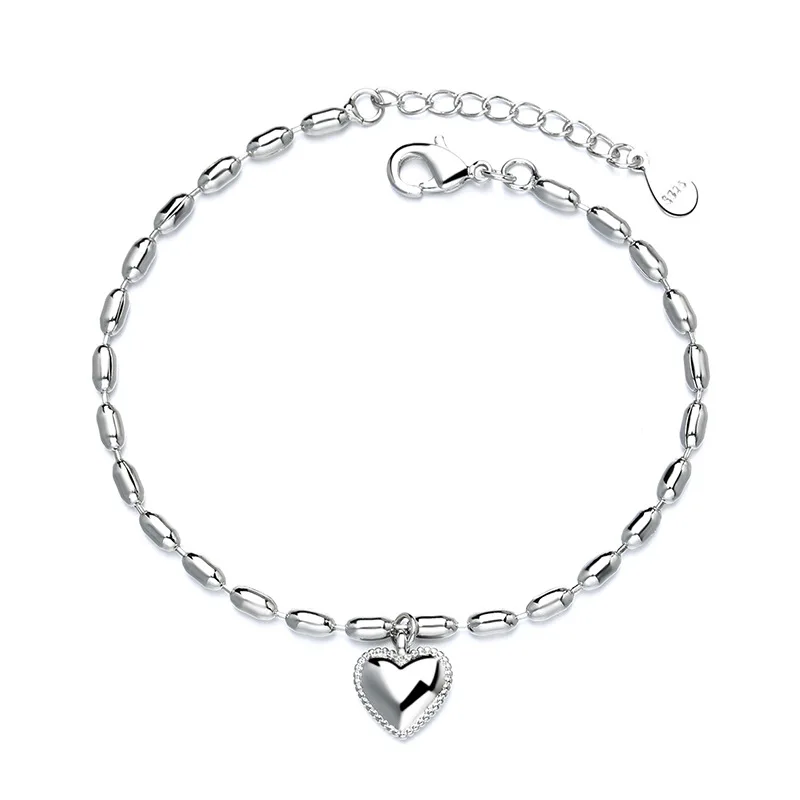 

Delicate New 925 Sterling Silver Rhodium Plated Love Heart Charm Bead Bracelets Sweet Jewelry Gift