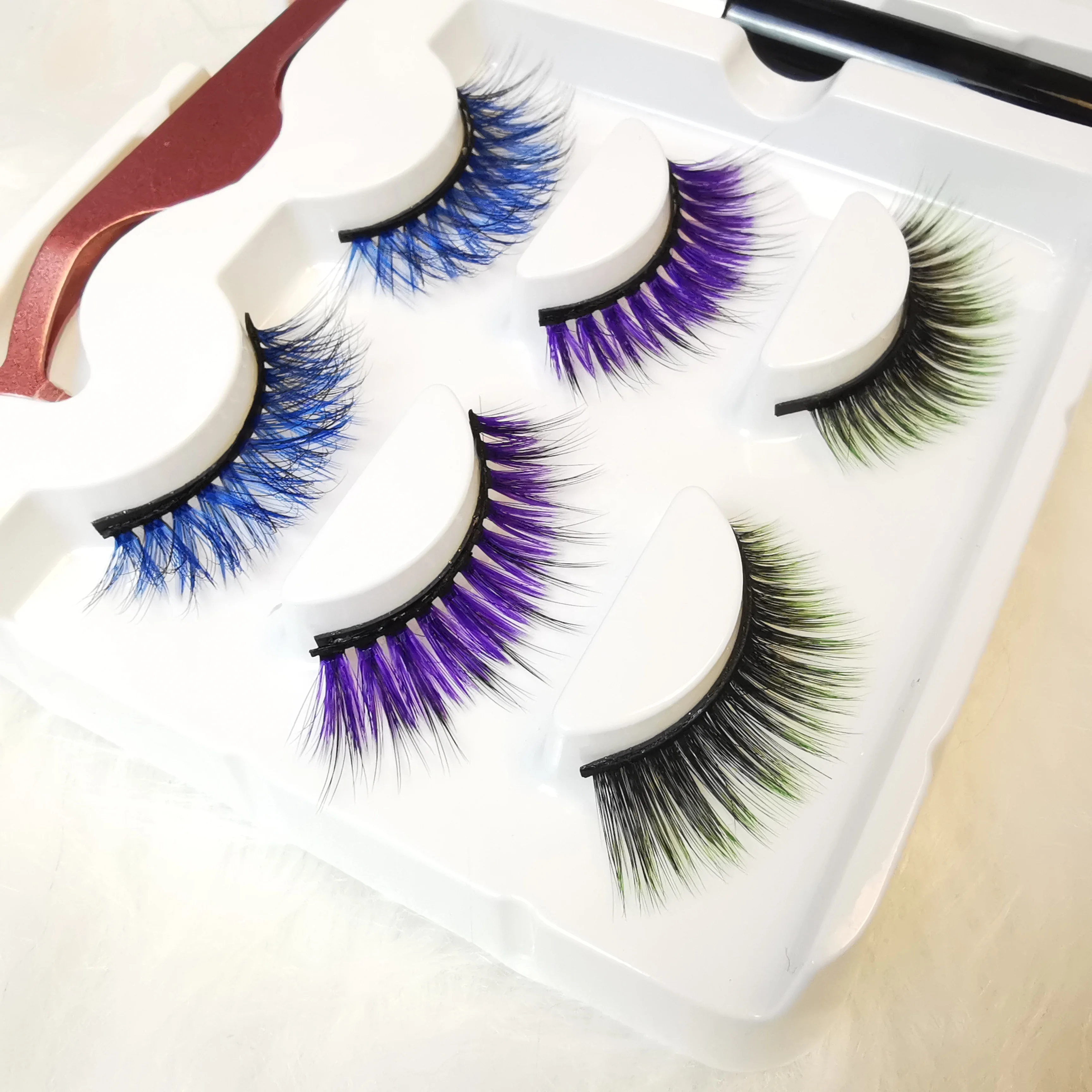 

color mink lashes private label 3pairs colorful magnetic eyelashes, Mixed color