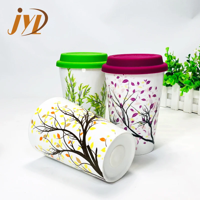 

Wholesale custom pattern 12 oz double wall ceramic tea coffee filter mugs with lid and tea infuser