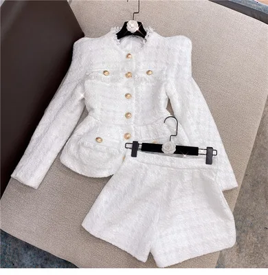 

2021 new small fragrance wind bright silk tweed coat set of two pieces shorts set women's suits