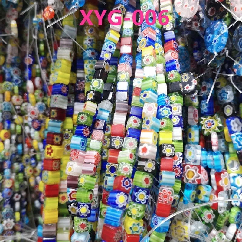 

6mm Square Millefiori Glass Beads Loose Beads Jewelry Making
