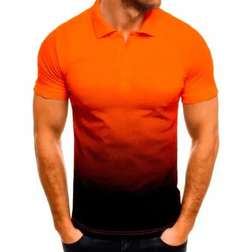 

2023 summer new style cotton men's gradient color short slim fashion large size lapel POLO shirt