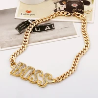 

Punk Crystal Letter Boss Pendant Necklaces Gold Silver Color Long Cuban Chain