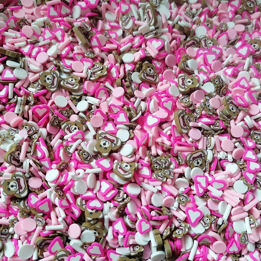 1KG DIY Craft Slime Sprinkles Valentine Day Polymer Clay Slices Pink Heart Love Bear Mixture Polymer Clay Sprinkles