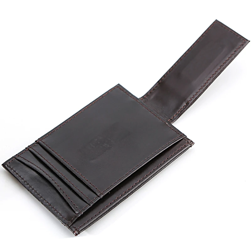 

TIDING Brown Genuine Leather Money Clip Front Pocket Wallet With ID Window