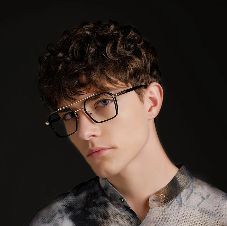 

Anti - blue glasses metal antique carved glasses frame double beam artistic myopia flat lens, Custom colors