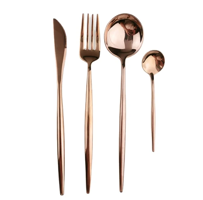 

Rose Gold Dinnerware Set 304 Stainless Steel Mirror Cutlery Set Knives Forks Spoons Silverware Kitchen Home Party Tableware //, Customized color