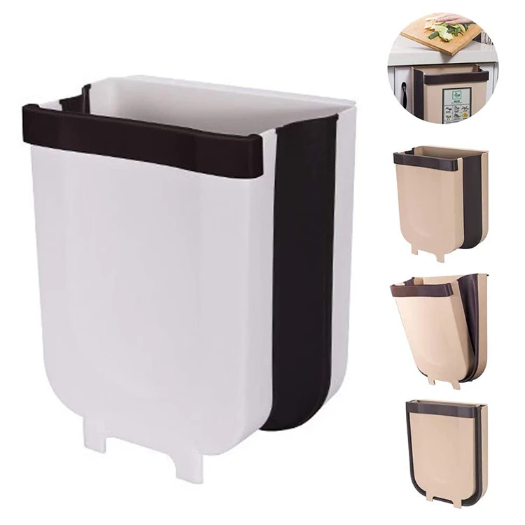 

H-Essentials OEM Custom Shape White Hanging Deskside Reusable Plastic Garbage Bin Container, Brown / white