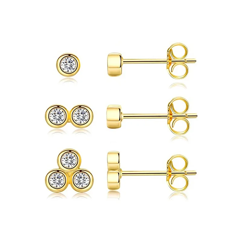 3PCS/set 925 Sterling Silver Dainty Zirconia Stud Earring Set Silver Jewelry