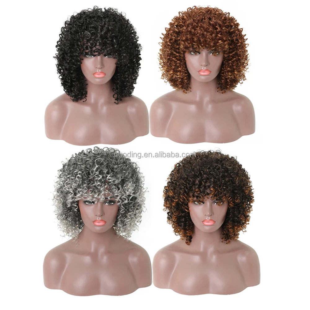 

New arrival 16inch fluffy short bomb curly non lace wig colorful ombre black grey brown high temperature fiber synthetic wigs, 1b#,t2-30#,t30-33#,grey/white#