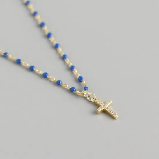 

Bohemia Cross Pendant 925 Sterling Silver Summer Beach Necklace, Gold,silver