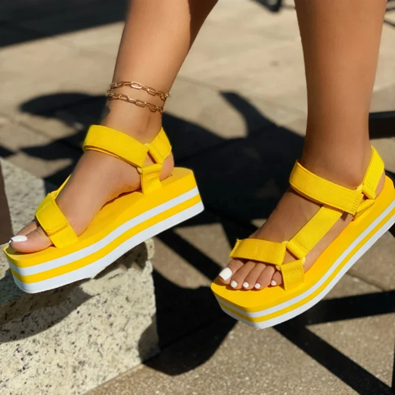 

Mixed Colors Thick Bottom Square Toe Spring Summer Fashion Shoes Flat Sandal Simple Girl's Sandal Big Size 43, Yellow,mixed