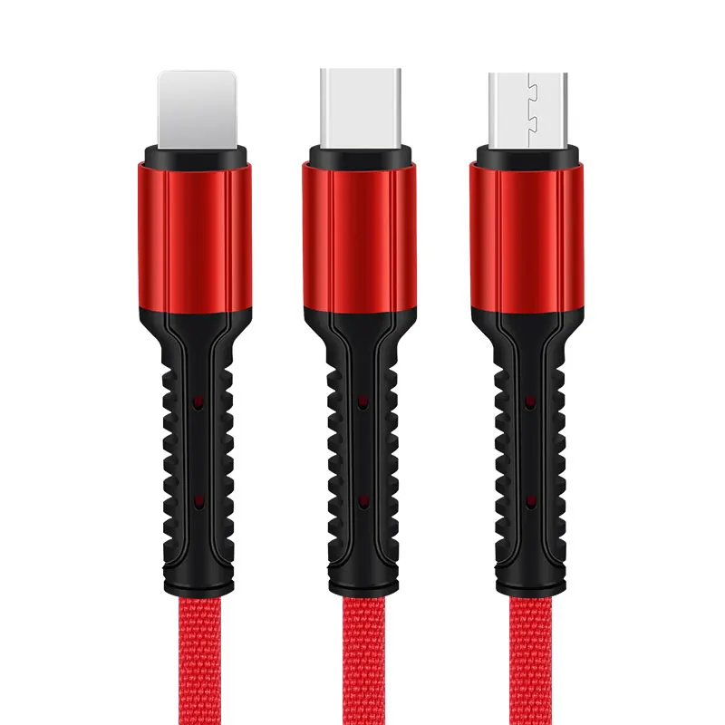 

Durable TEP seamless Braided 2.4A Fast Charging 3 IN 1Long tail 1.2M Multiple USB Cable for Iphone for Android for Type C, Black/silver grey/red/blue