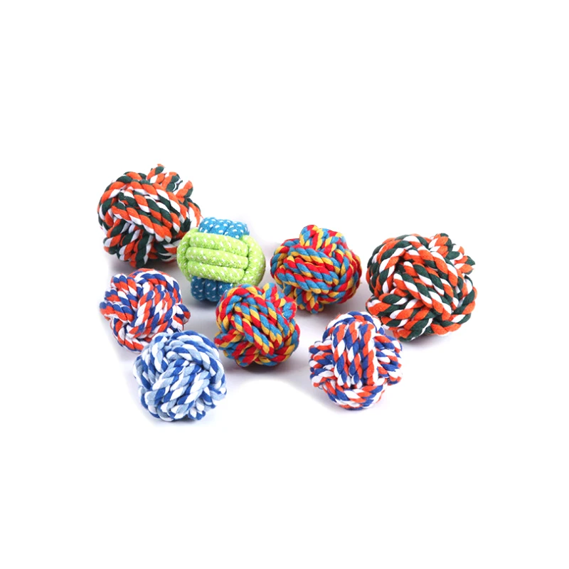 

Healthy Cotton Rope Squeaky Dog Toy Set Braided Pet Dog Chew Toy Ball, Blue/yellow/green