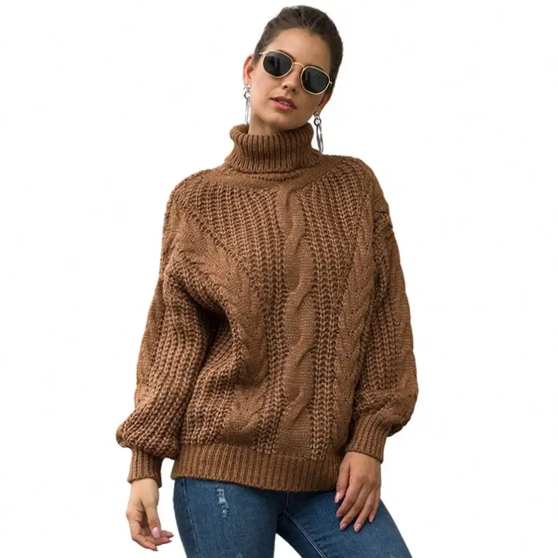 

Fall winter 2021 clothing wholesale custom amazon hot sale girl plus size turtleneck knitted sweater for women's sweaters