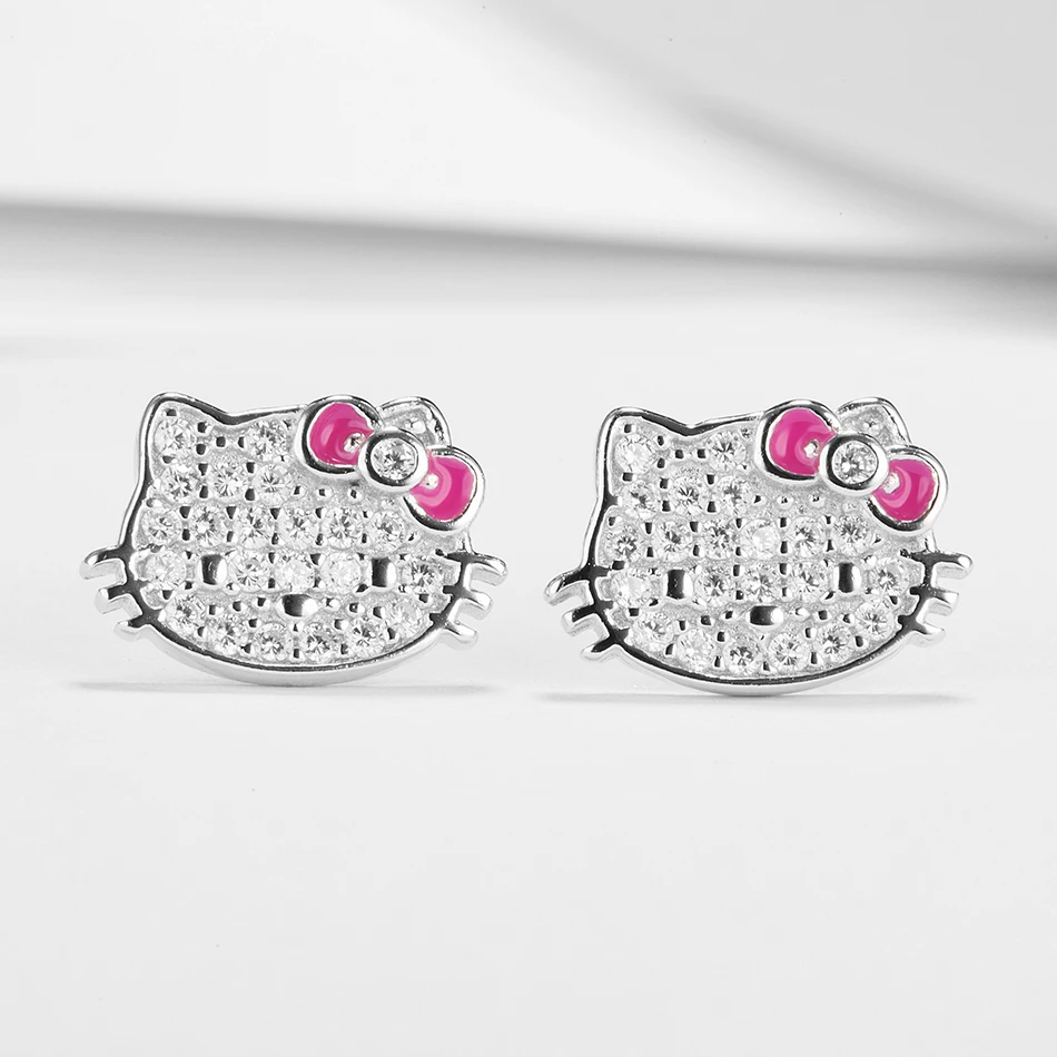 

Wholesales Custom 100% 925 Sterling Silver Earrings Cute Kitty Earring Pave Crystal CZ Earrings Women fashion Jewelry