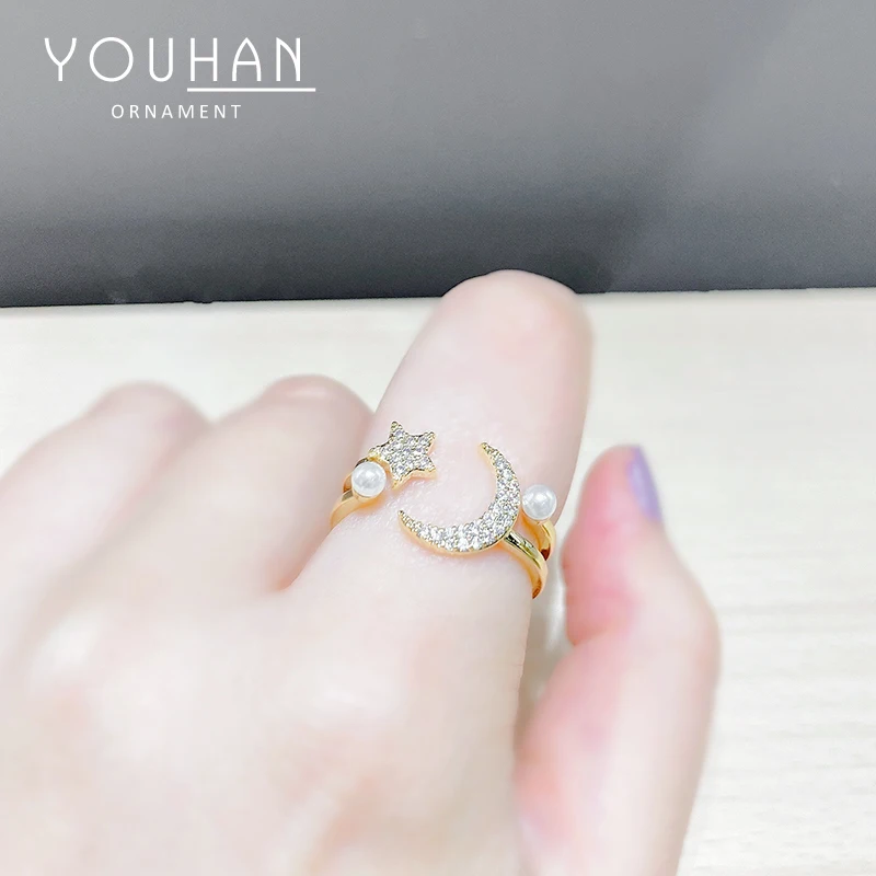 

JZ0119 Fashion trendy gold plated women jewelry star moon adjustable finger rings