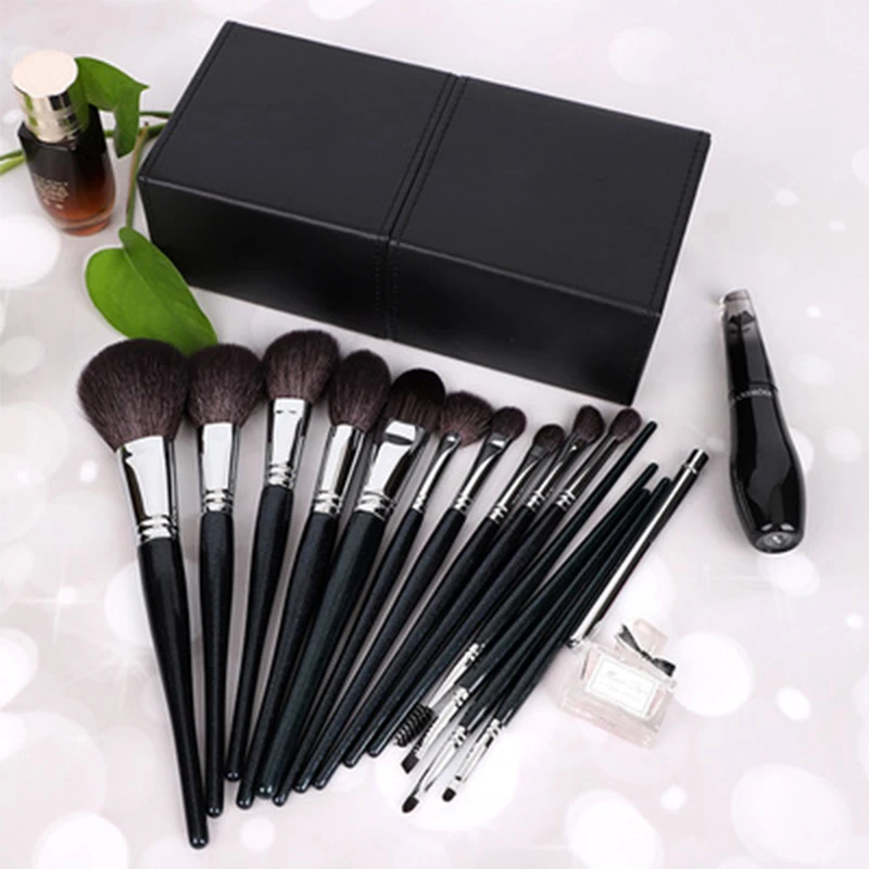 

HXT-041 15pcs professional premium fluffy natural hair little waist makeup brushes set with PU bag for make up artist