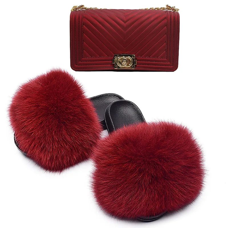 

Quick Shipping Fashion Pvc Sole Fur Slippers Anti-slip Fur Slipper Trend Real Fox Fur Slides, Picture