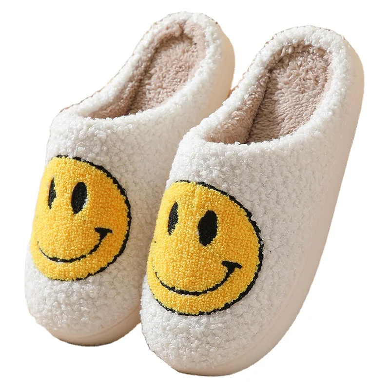 

Wholesale happy smiley face winter indoor home slippers warm women's house cute bedroom smiley slippers