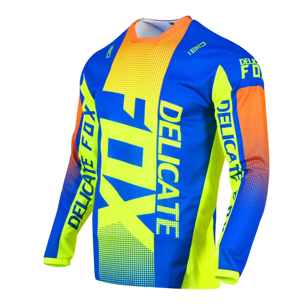 

2021 Custom Delicate Fox 180 Oktiv Adult Jersey Motocross Racing Dirtbike ATV MTB DH Off Road Cycling Blue Yellow T-Shirt, Customized color