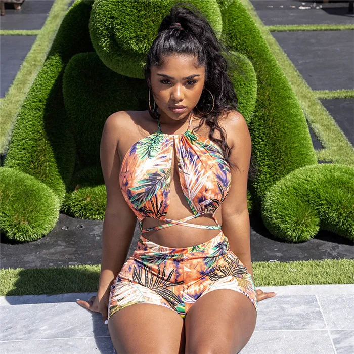 

F1091-summer bikini 2021 printed halter package hip two piece swimsuit women bathing suits, Picture shows