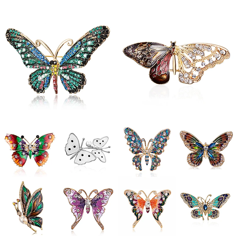 

Fashion Charm Female Party Accessories Blue Rhinestone Butterfly Insect Brooches Pins Jewelry For Women