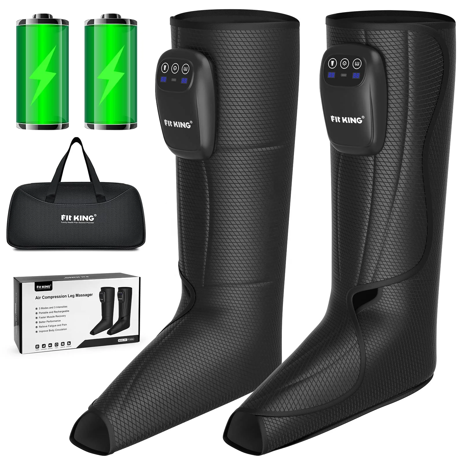

FIT KING wireless cordless leg massager hot compression Foot Massager Air Compression Leg Massager with Heat