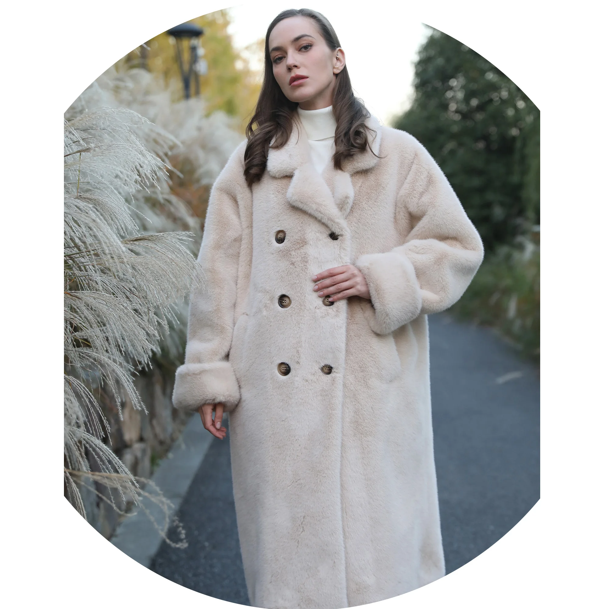 Women Winter Autumn Environmental Protection Vegan Faux Mink Fur Coat