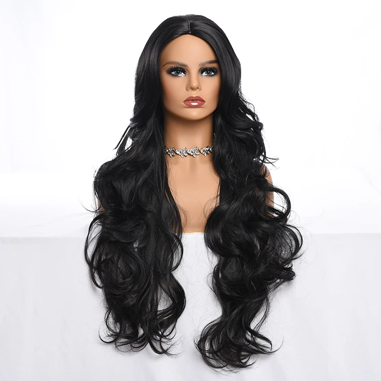 

Loose Wave Brazilian Hair Full Lace Loose Wave Wig 32 Inches Synthetic Women Romantic Natural Wigs, Natural color lace wig
