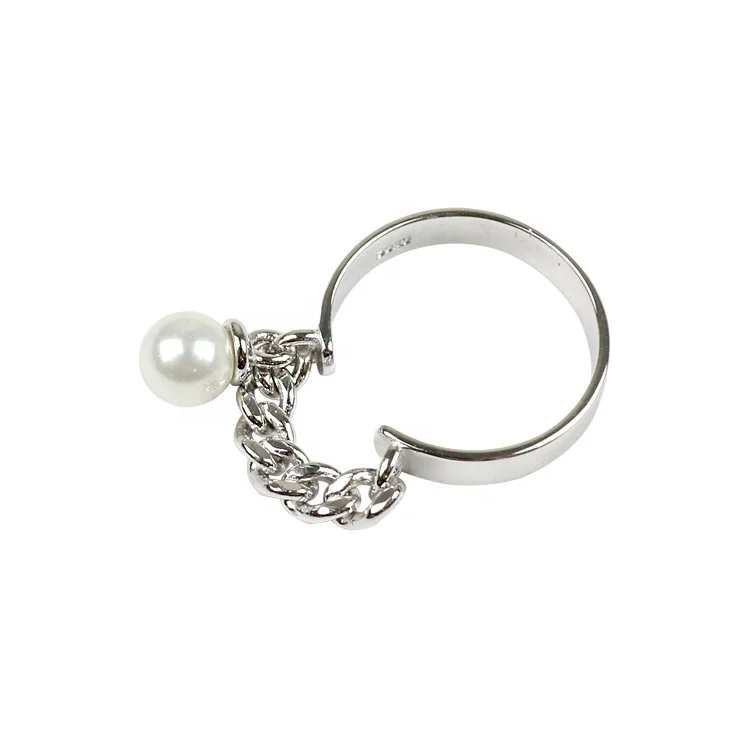

NewSR460 link chain freshwater pearl ring 925 sterling silver rings