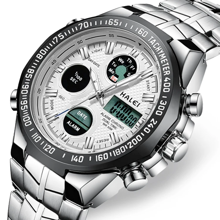 

HALEI Factory Direct Price New Design Dial quartz Movement Luxury Stainless Steel Men quartz Watches, 4 colors