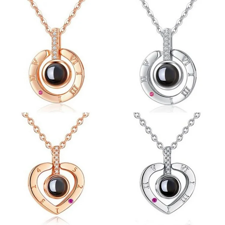 

100 Languages Love Pendant Necklace Women Rose Gold Necklace, Gold/silver