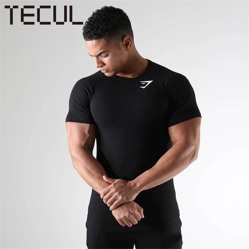 

TECUL sport suits for men summer new muscle brother sports short-sleeved quick-dry T-shirt training breathable tights top