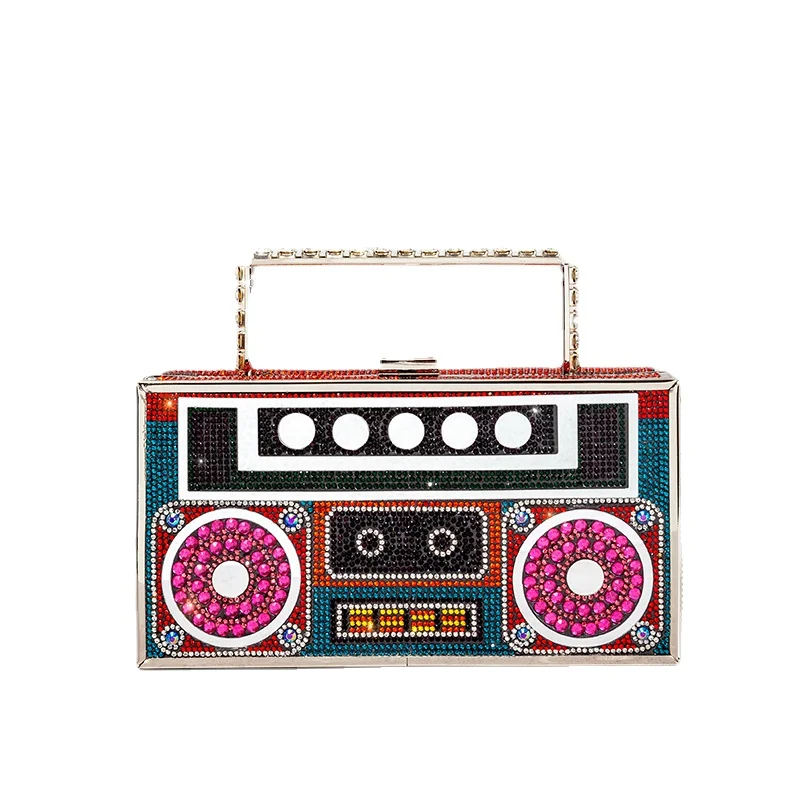 

Radio Metal Handle Shiny Crystal Handbag Red Evening Clutch Bag Women Bridal Wedding Party Purse Chaliwini New Luxury Designer