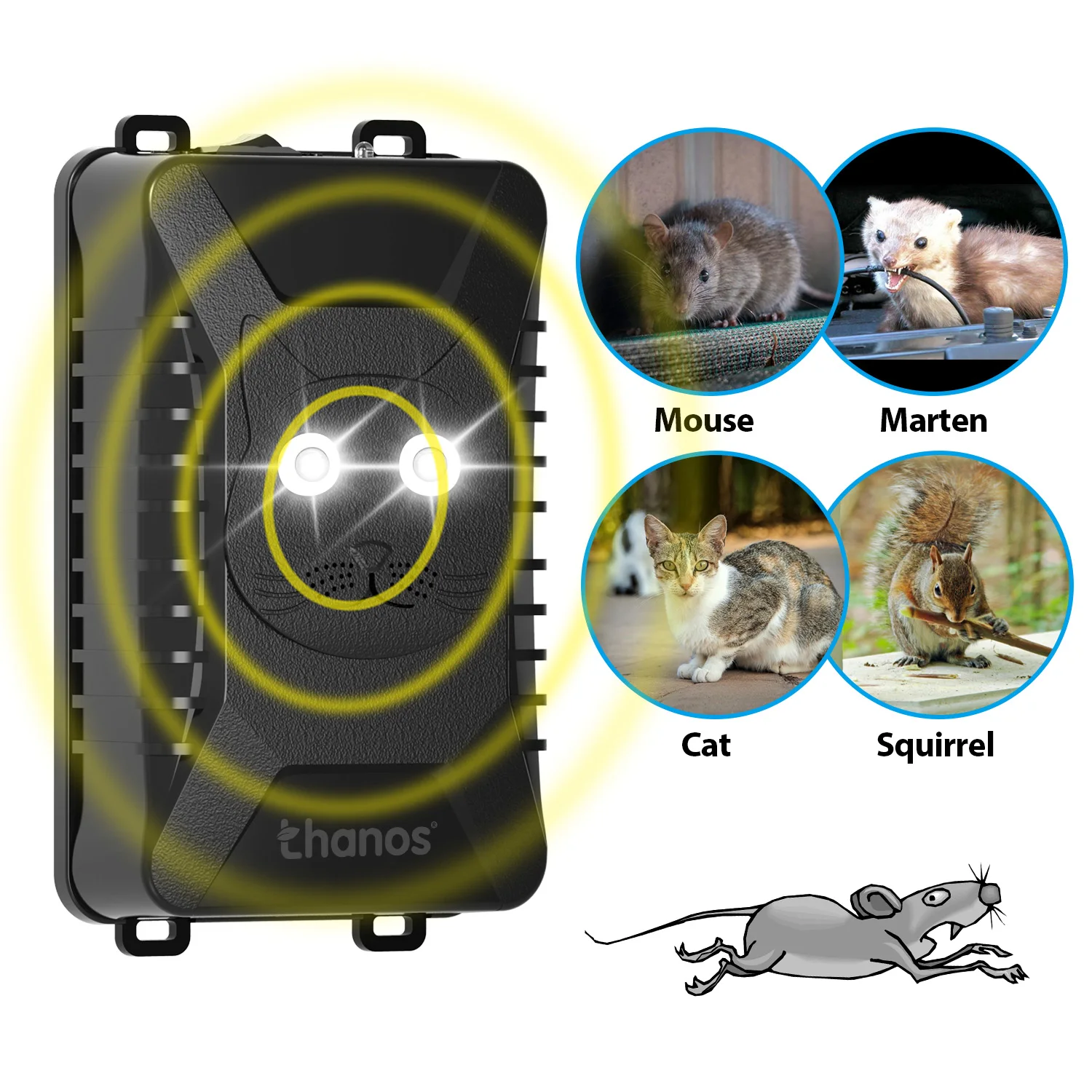 

Thanos Vehicle Under Hood Animal Repeller Battery Operated Rodent Expeller Ultrasonic Control Deterrent Mice Mouse Marten Rat