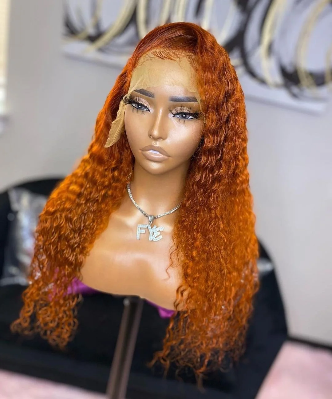 

Brazilian Virgin Hair Ginger Orange Color Lace Front Wigs With Baby Hair Colorful Curly Human Hair Wigs for Black Women