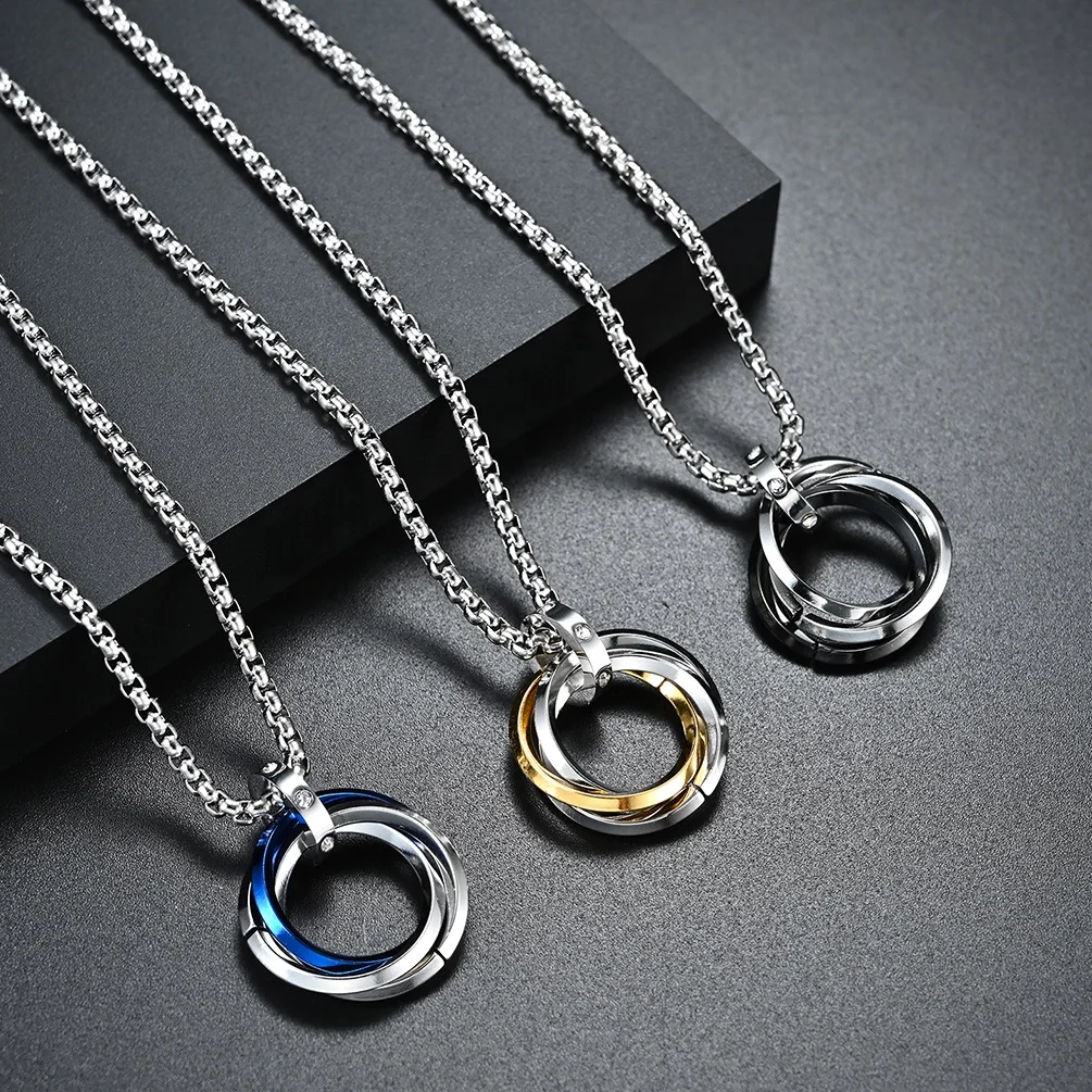 

Hip Pop Jewelry Necklace Corn Chain Men Necklace Three Rings For Cool Men