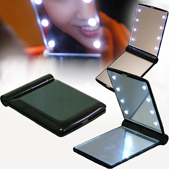 

Custom Bling Hand Held Led Mirror With Stand Fancy Sublimation Matte Black Portable Cheap Pocket Makeup Mirror Diamond